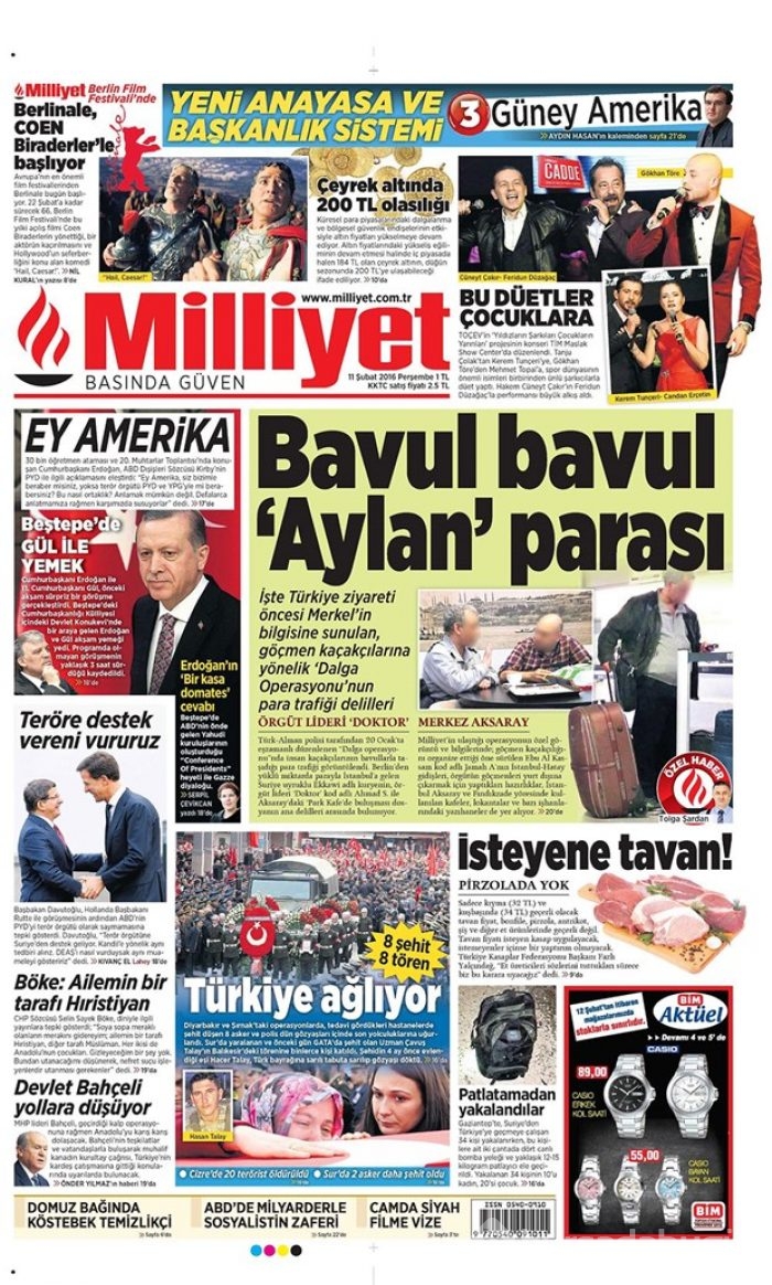 Günün gazete manşetleri - 11 Şubat 2016