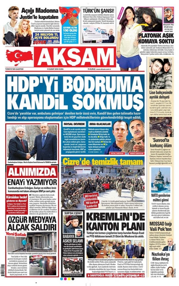 Günün gazete manşetleri - 12 Şubat 2016