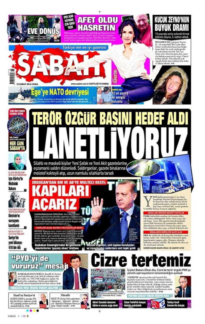 Günün gazete manşetleri - 12 Şubat 2016