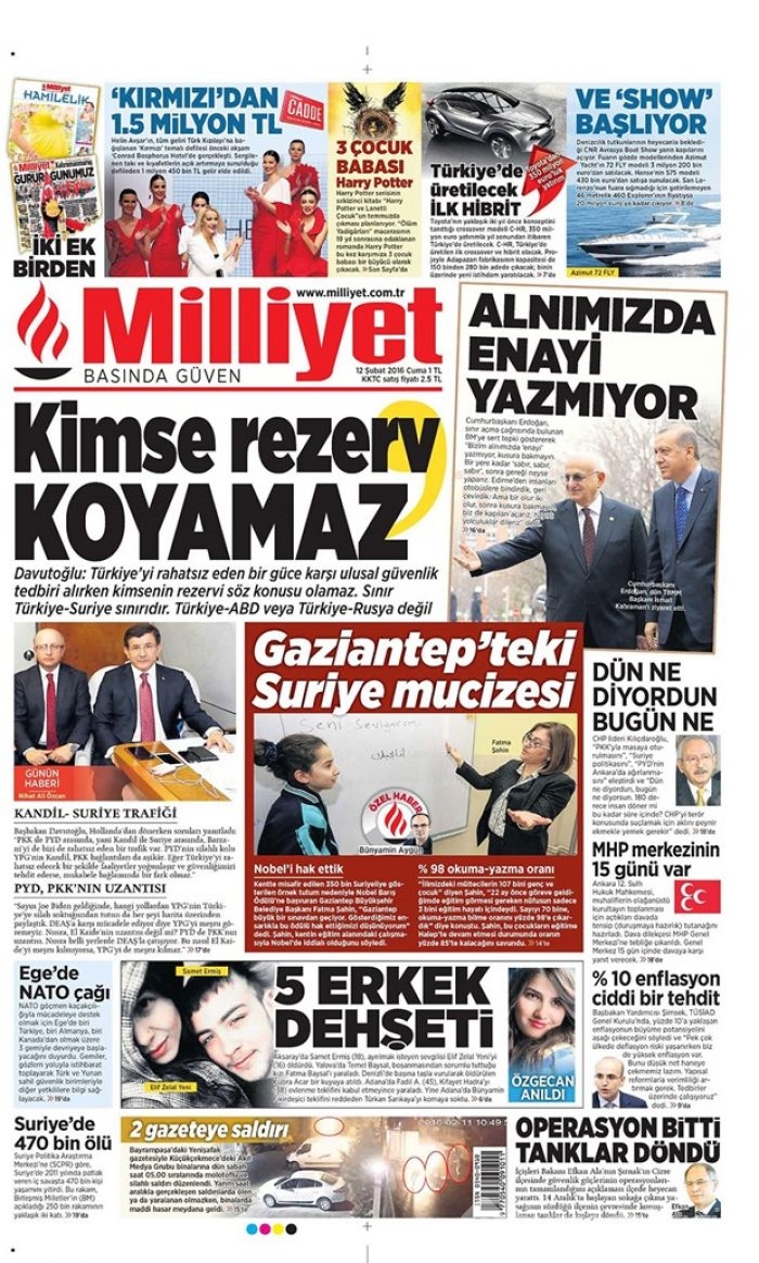 Günün gazete manşetleri - 12 Şubat 2016