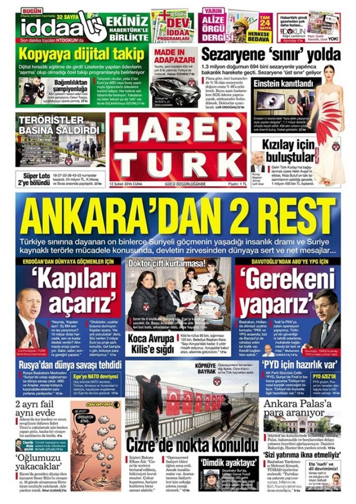Günün gazete manşetleri - 12 Şubat 2016