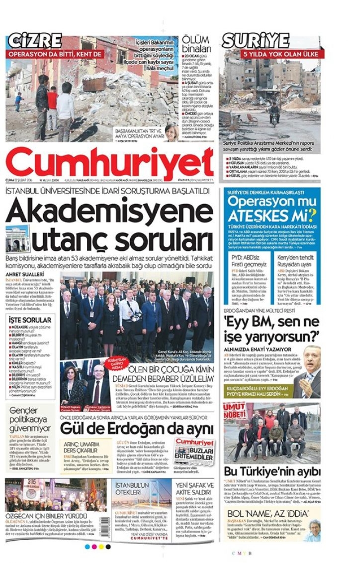 Günün gazete manşetleri - 12 Şubat 2016