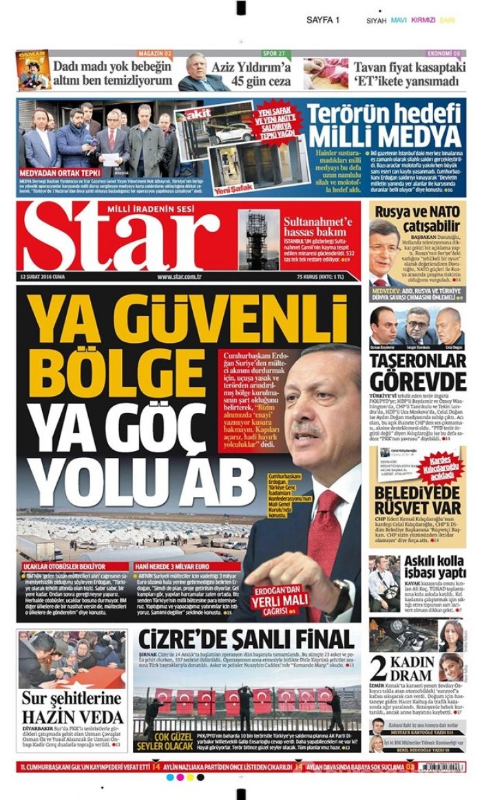 Günün gazete manşetleri - 12 Şubat 2016