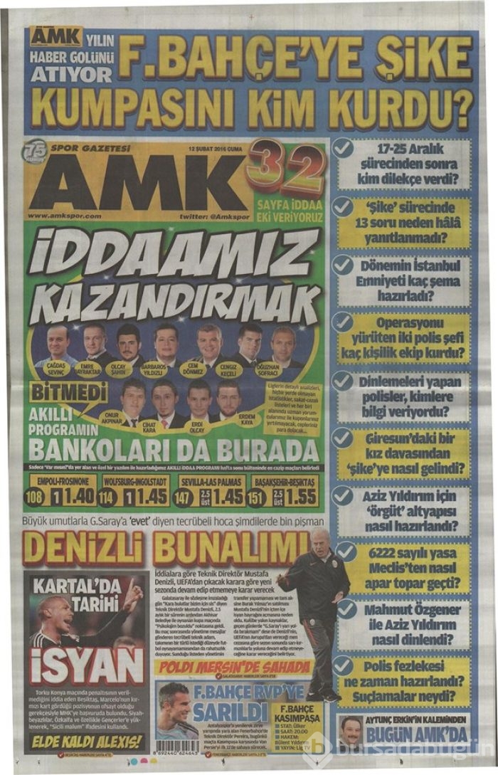 Günün gazete manşetleri - 12 Şubat 2016