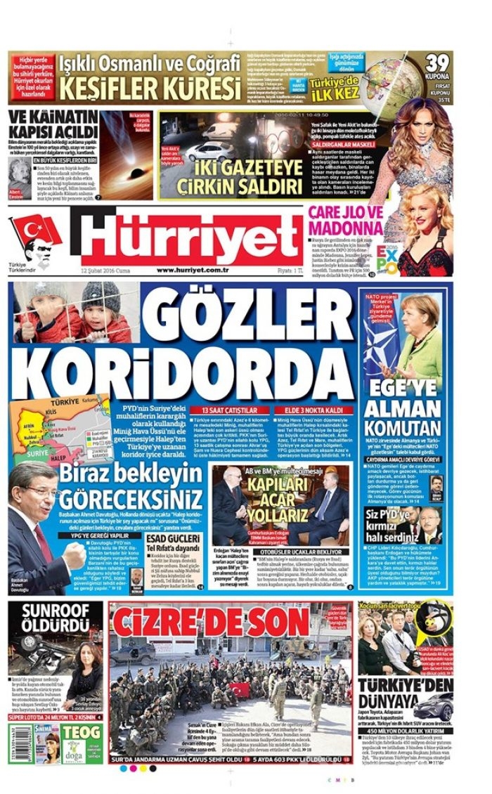Günün gazete manşetleri - 12 Şubat 2016