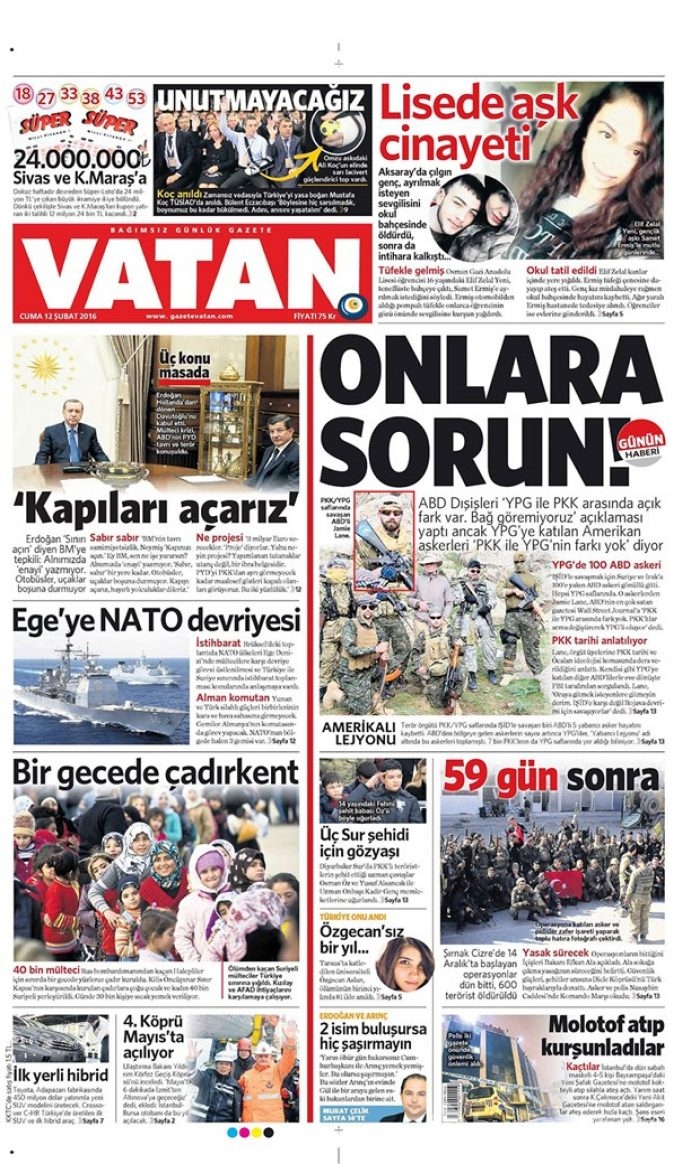 Günün gazete manşetleri - 12 Şubat 2016