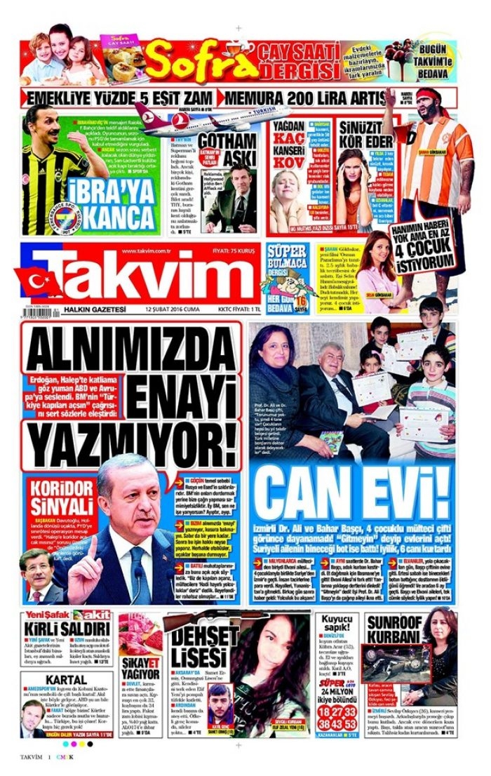 Günün gazete manşetleri - 12 Şubat 2016
