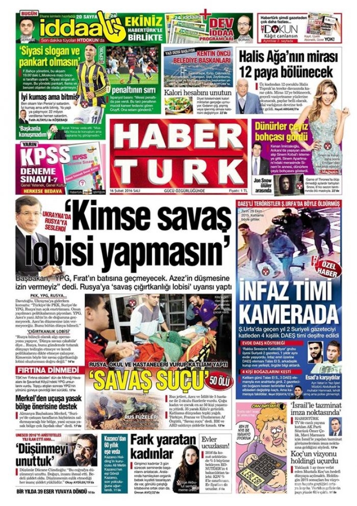 Günün gazete manşetleri - 16 Şubat 2016