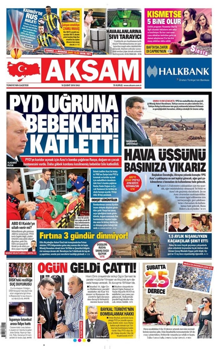 Günün gazete manşetleri - 16 Şubat 2016