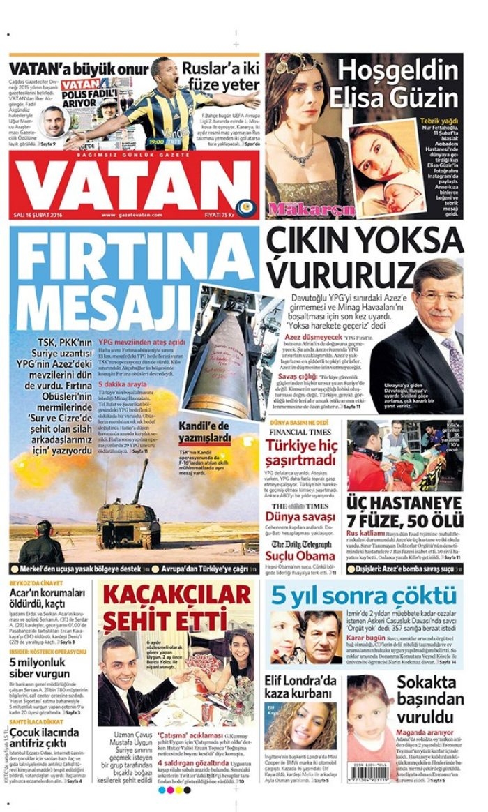 Günün gazete manşetleri - 16 Şubat 2016