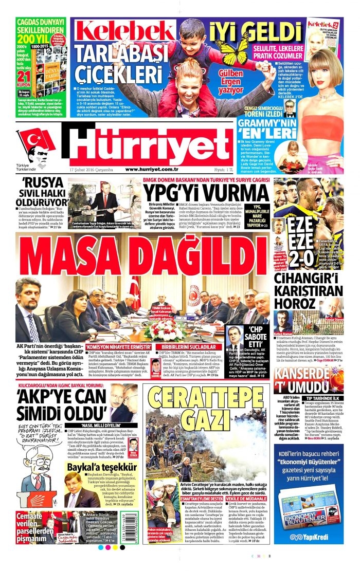 Gazete manşetleri 17 Şubat 2016 