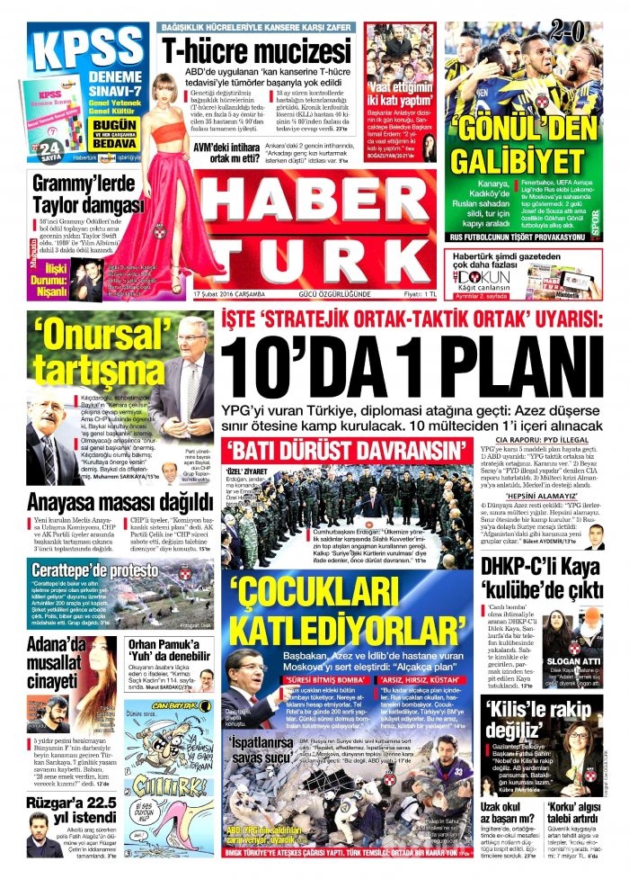 Gazete manşetleri 17 Şubat 2016 