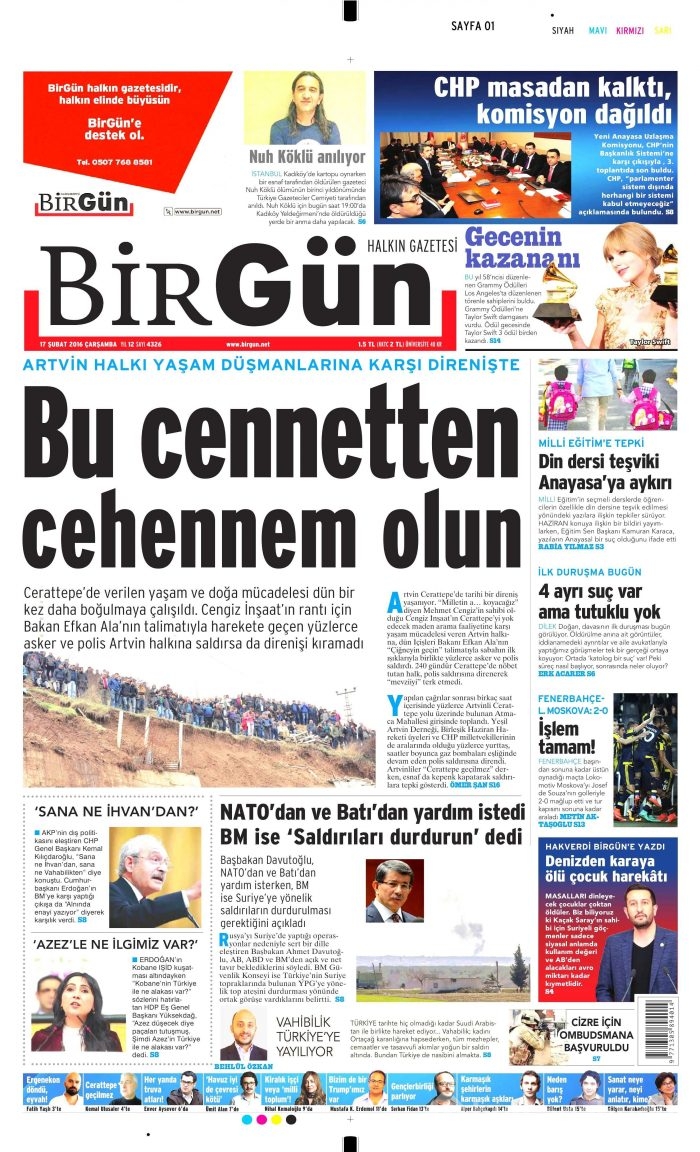 Gazete manşetleri 17 Şubat 2016 