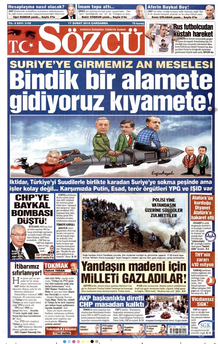 Gazete manşetleri 17 Şubat 2016 