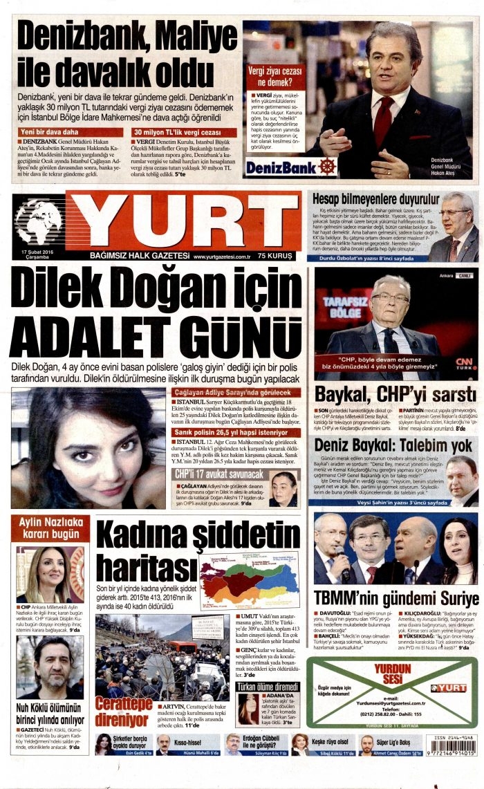Gazete manşetleri 17 Şubat 2016 