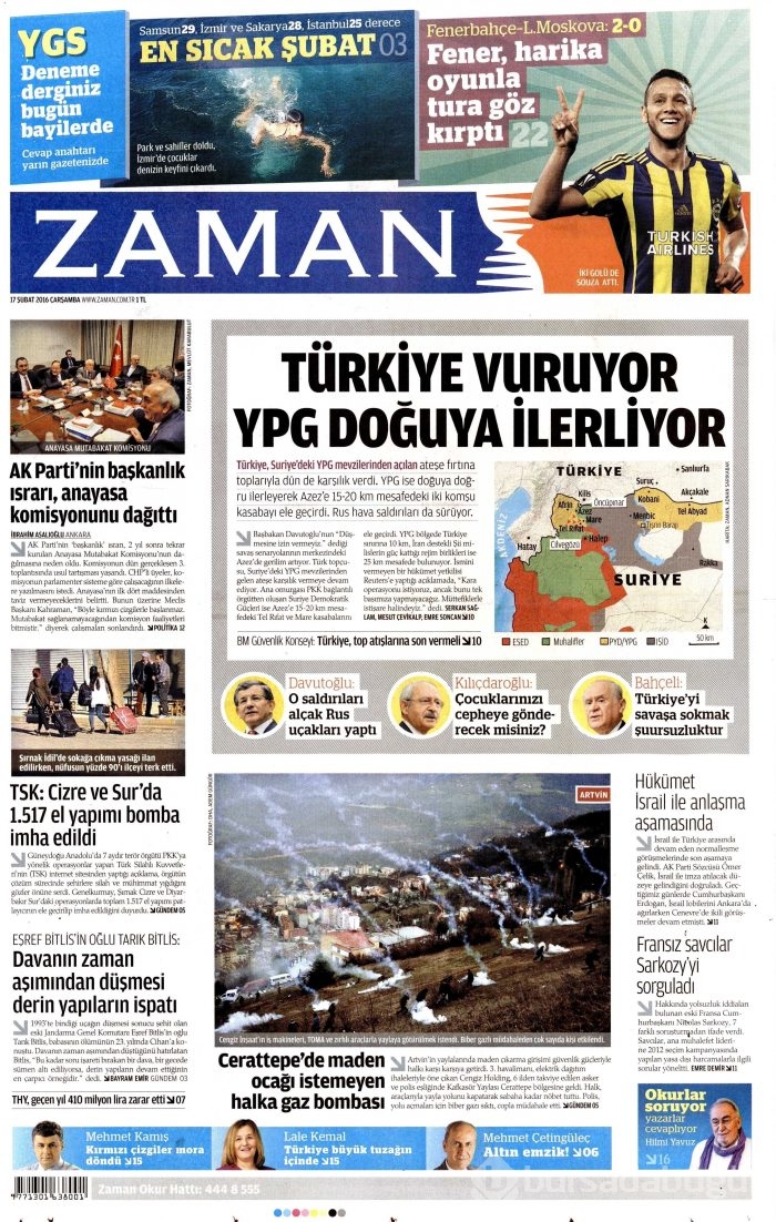 Gazete manşetleri 17 Şubat 2016 