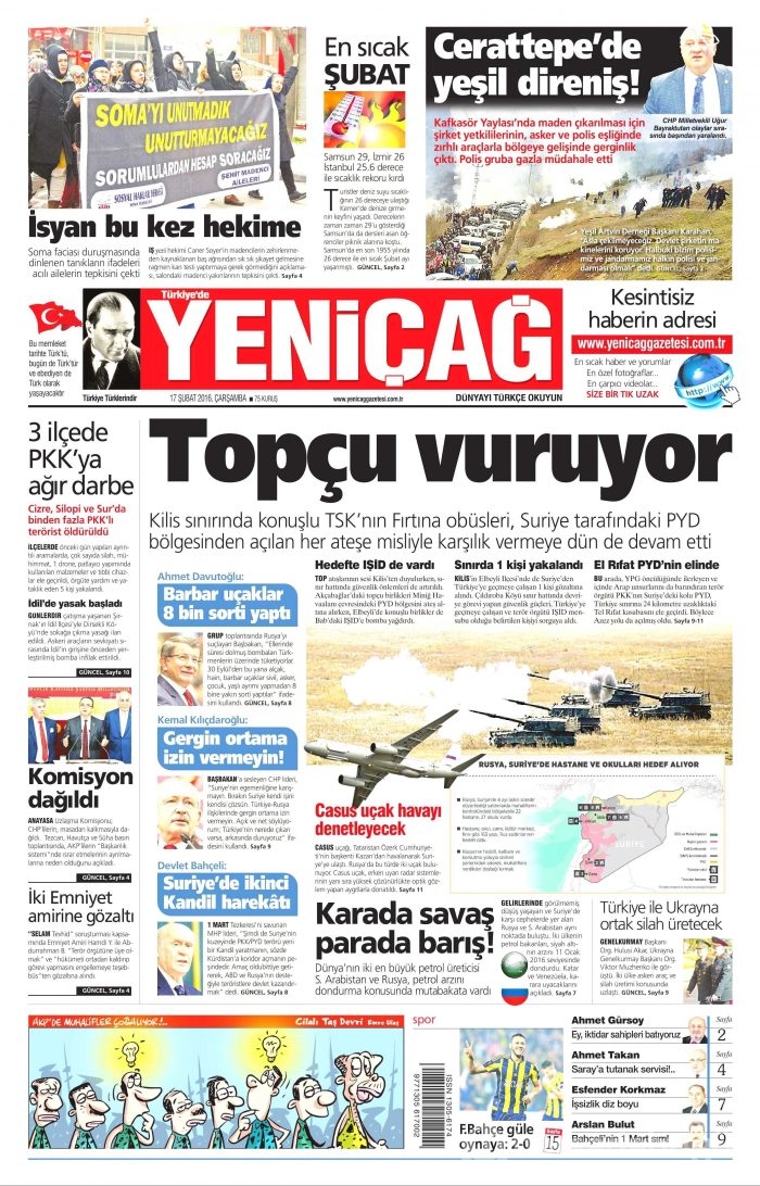 Gazete manşetleri 17 Şubat 2016 