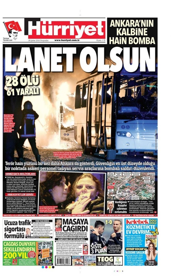 Ankara'daki terör saldırısı manşetlerde