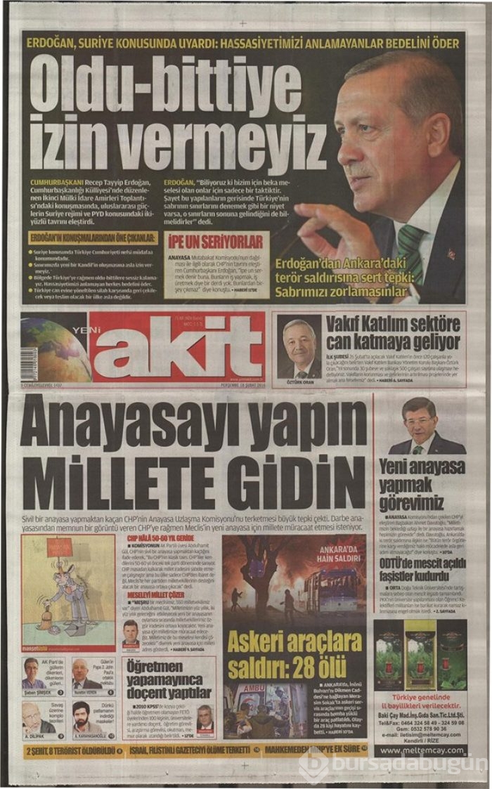 Ankara'daki terör saldırısı manşetlerde