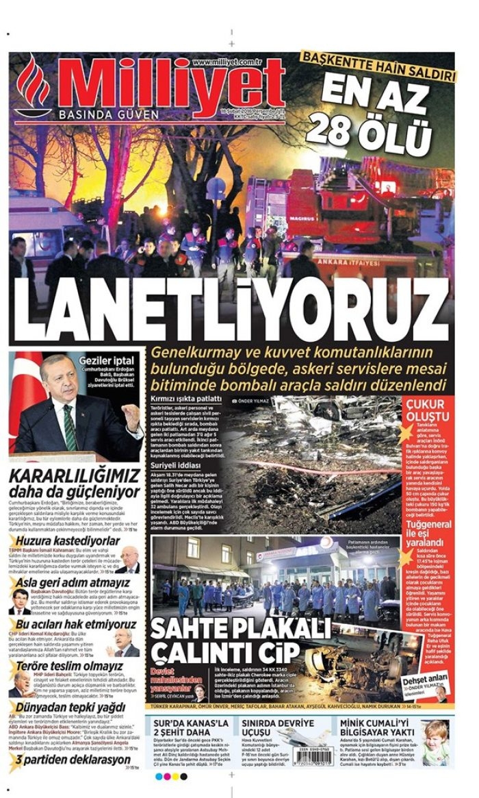 Ankara'daki terör saldırısı manşetlerde