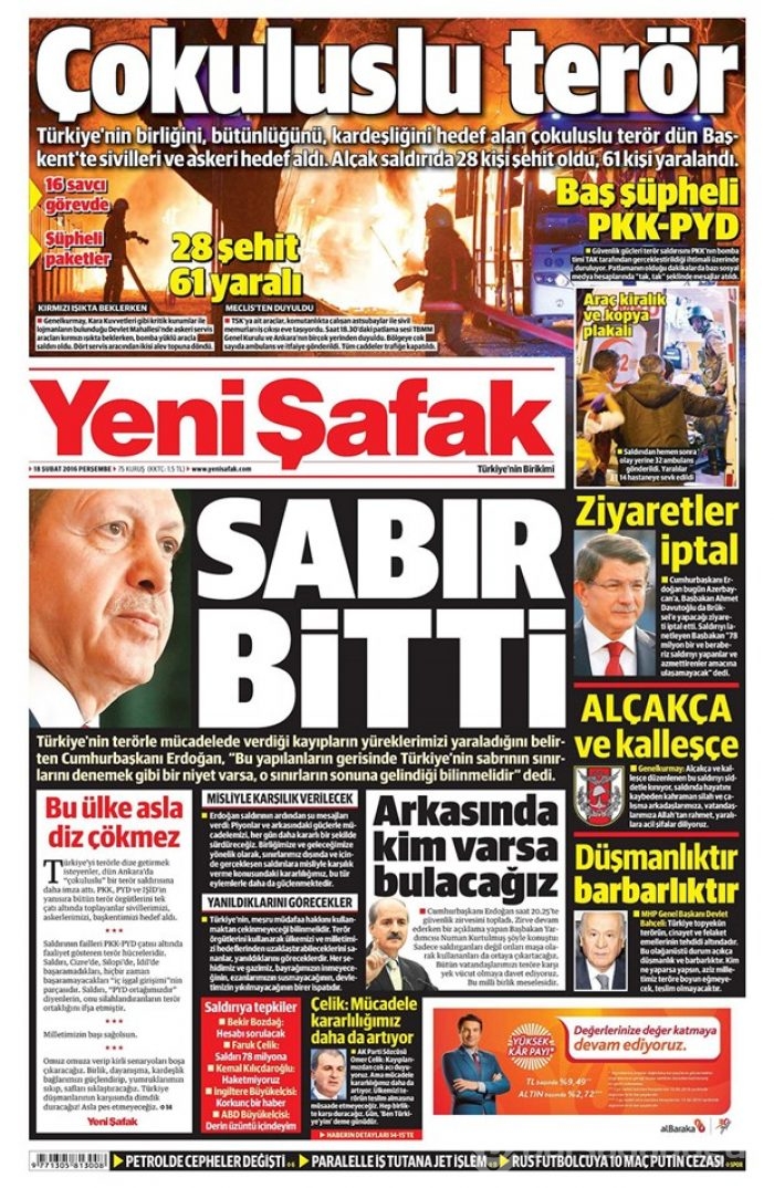 Ankara'daki terör saldırısı manşetlerde