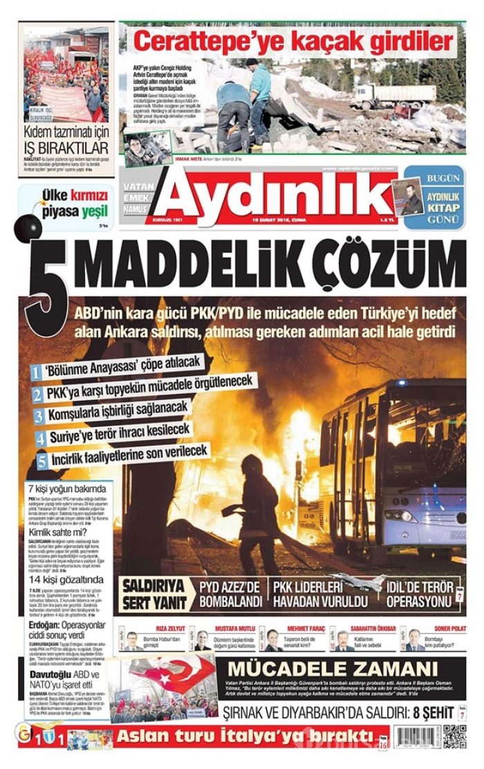 Günün gazete manşetleri - 19 Şubat 2016