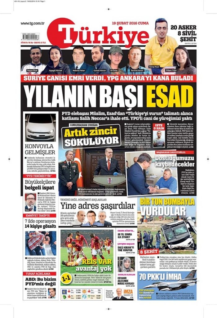Günün gazete manşetleri - 19 Şubat 2016