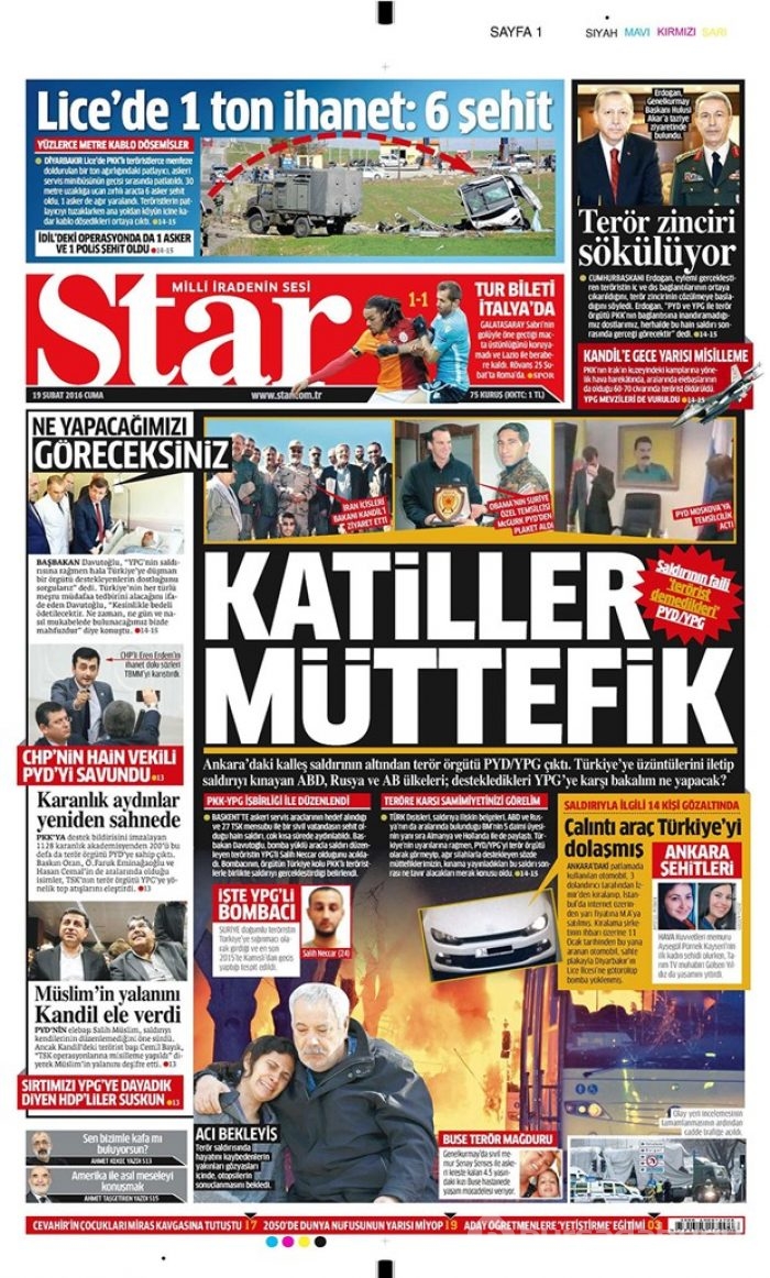 Günün gazete manşetleri - 19 Şubat 2016