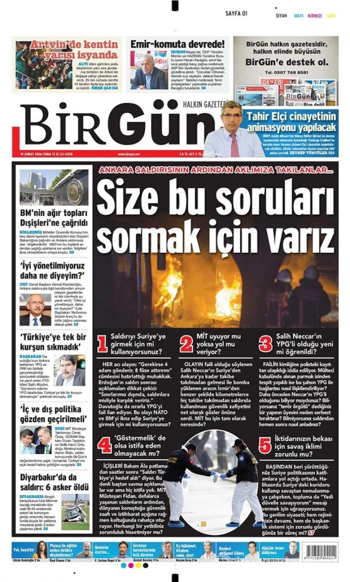 Günün gazete manşetleri - 19 Şubat 2016