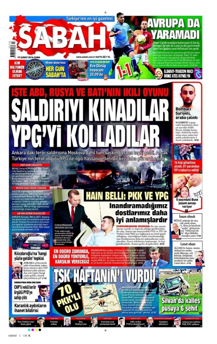 Günün gazete manşetleri - 19 Şubat 2016