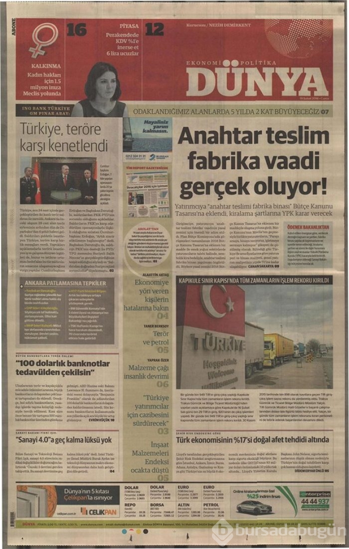 Günün gazete manşetleri - 19 Şubat 2016