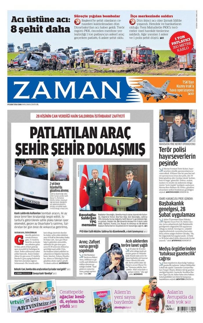 Günün gazete manşetleri - 19 Şubat 2016