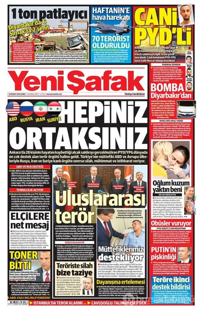 Günün gazete manşetleri - 19 Şubat 2016