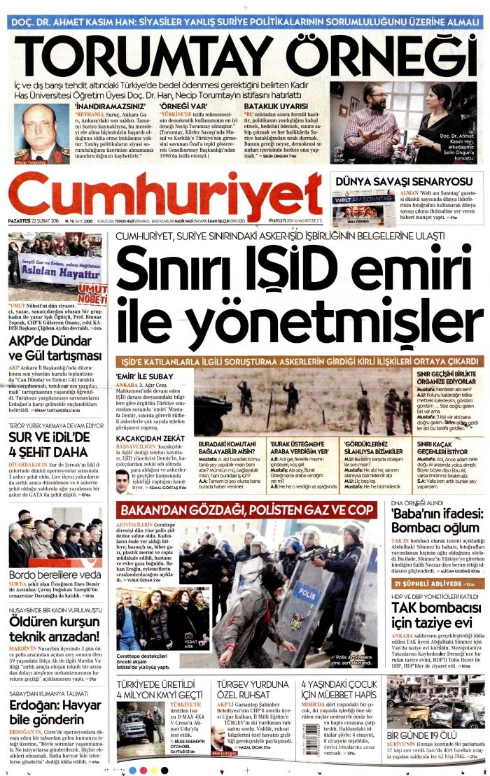 Gazete manşetleri (22.02.2016)