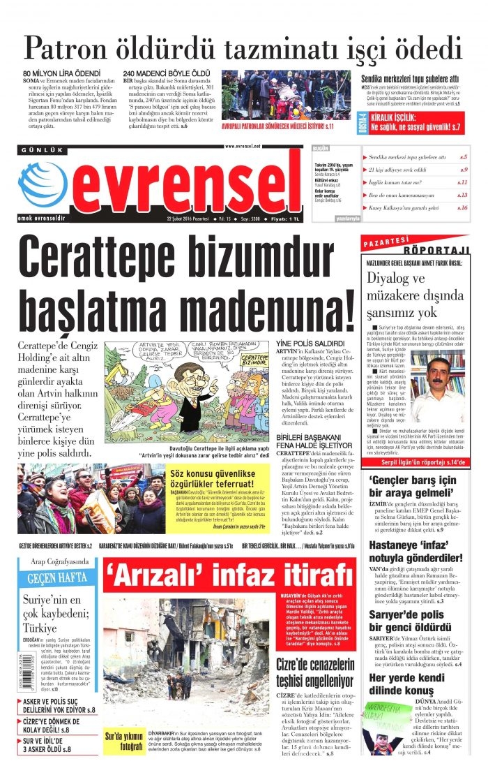 Gazete manşetleri (22.02.2016)