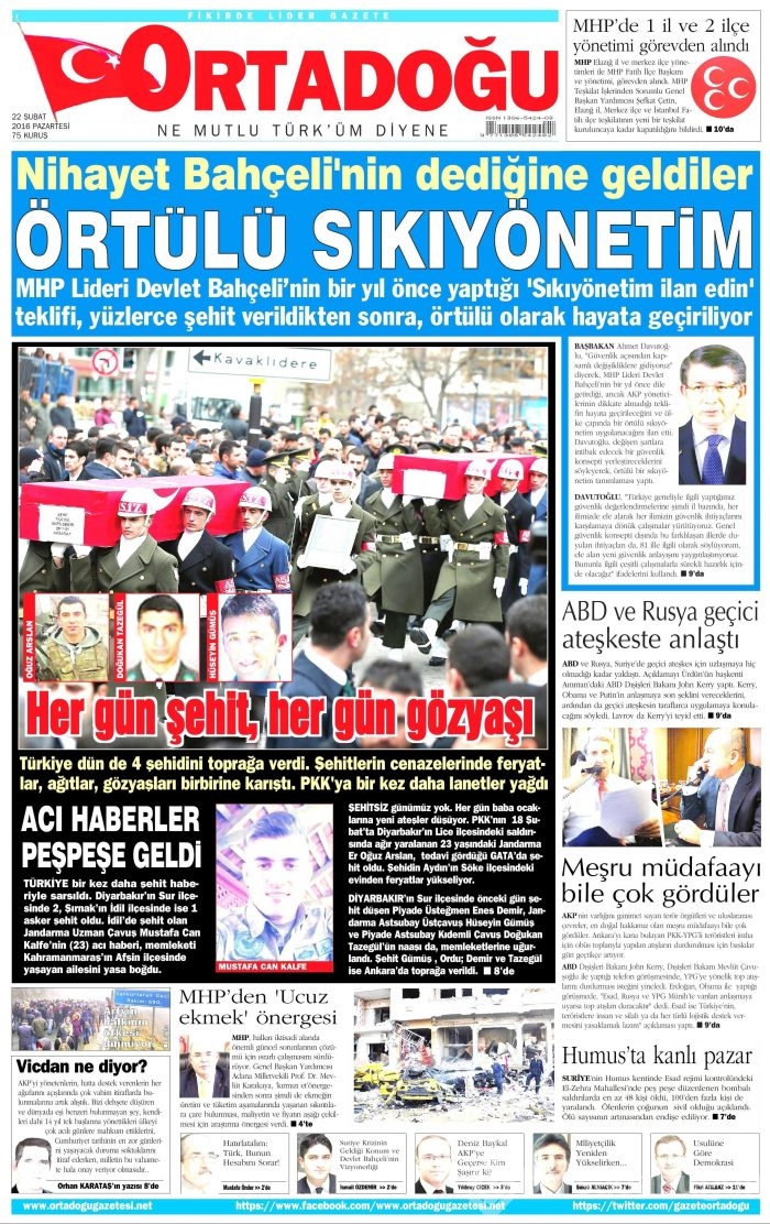 Gazete manşetleri (22.02.2016)