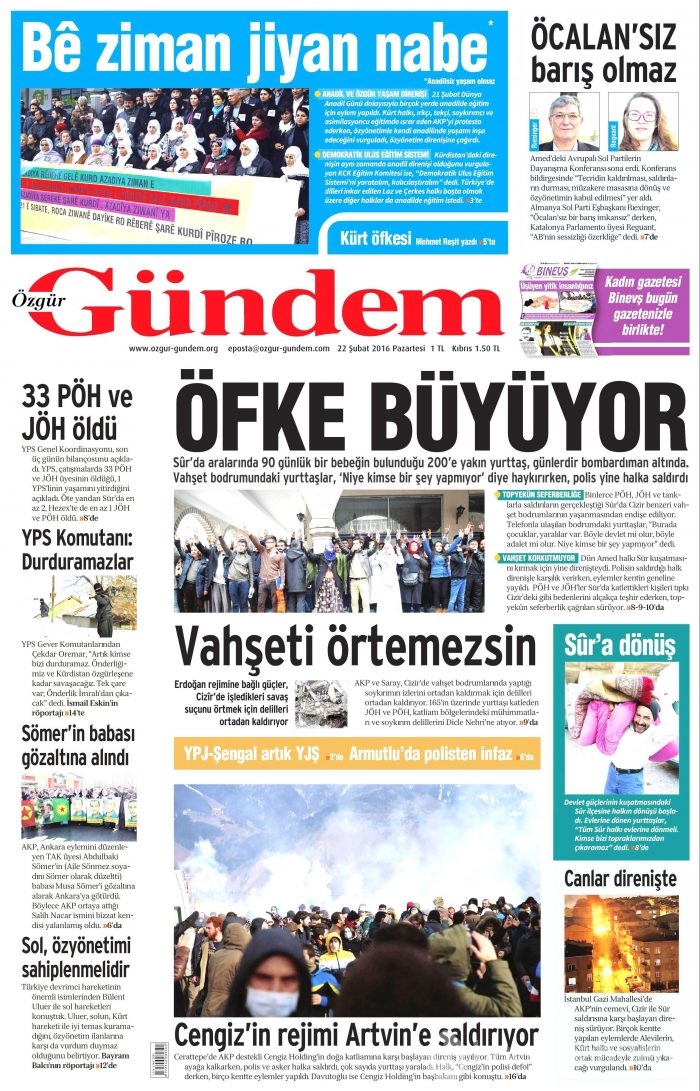 Gazete manşetleri (22.02.2016)