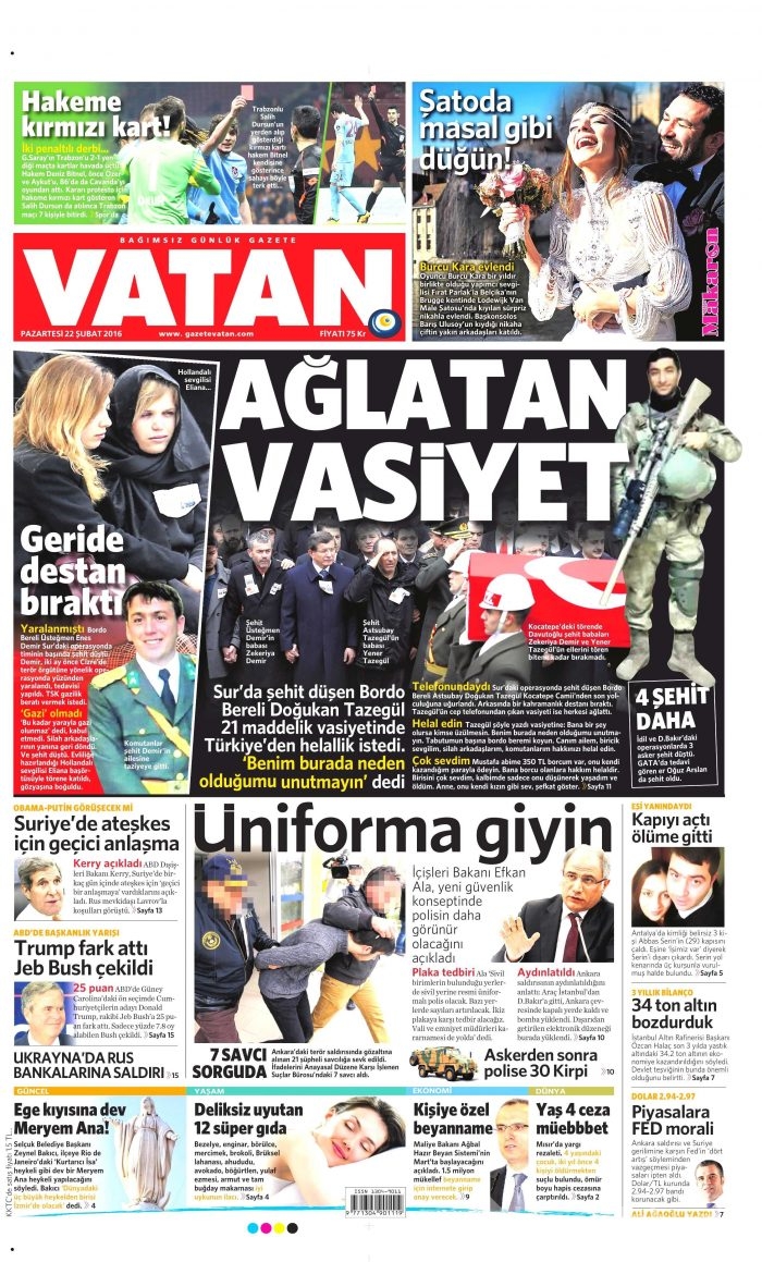 Gazete manşetleri (22.02.2016)