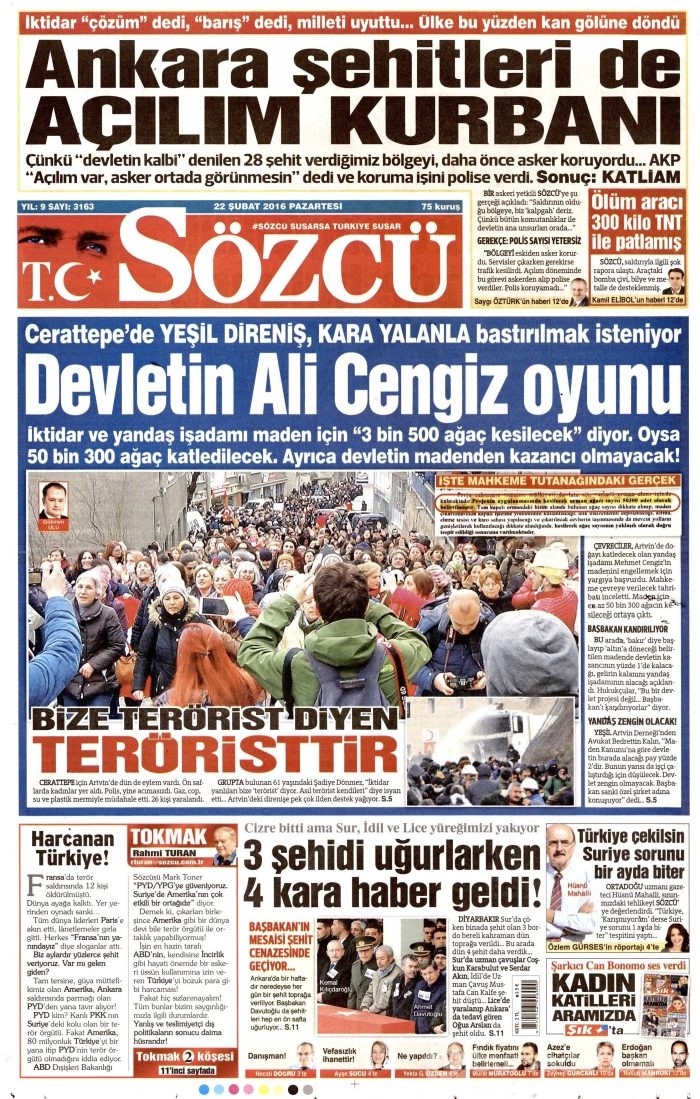 Gazete manşetleri (22.02.2016)