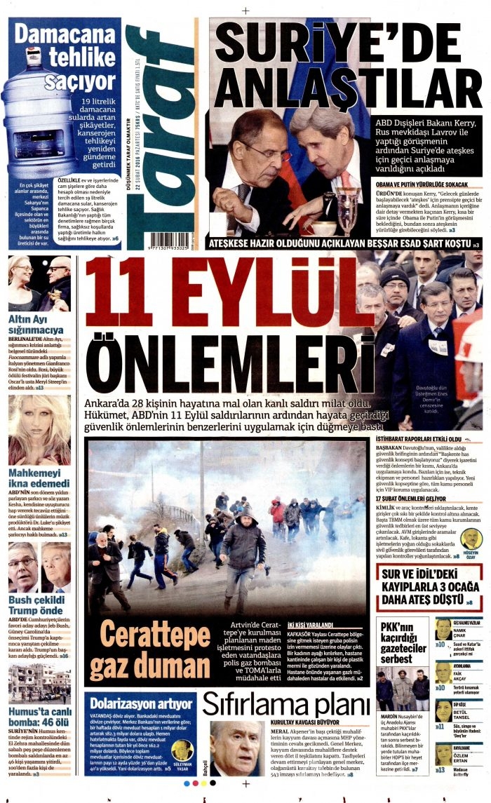 Gazete manşetleri (22.02.2016)