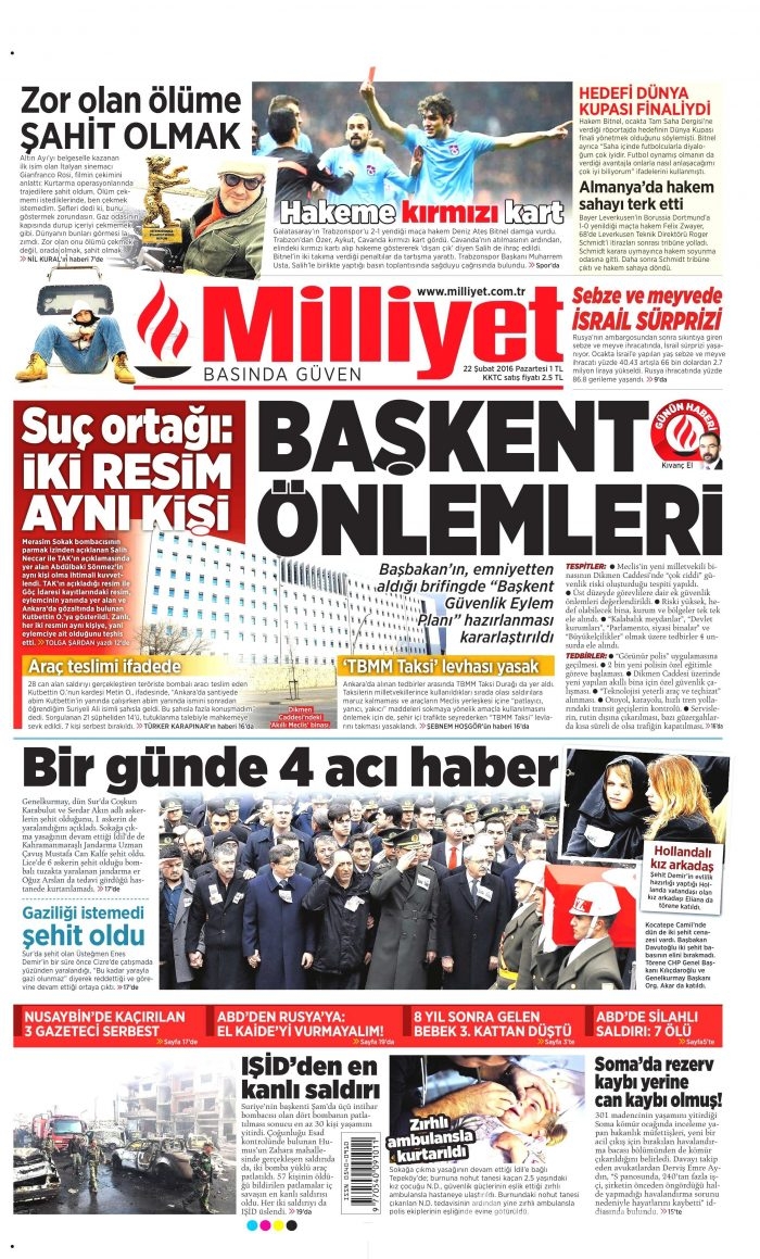 Gazete manşetleri (22.02.2016)