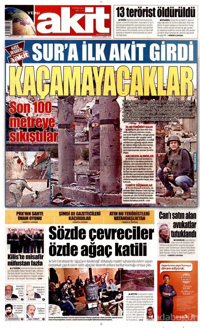 Gazete manşetleri (22.02.2016)