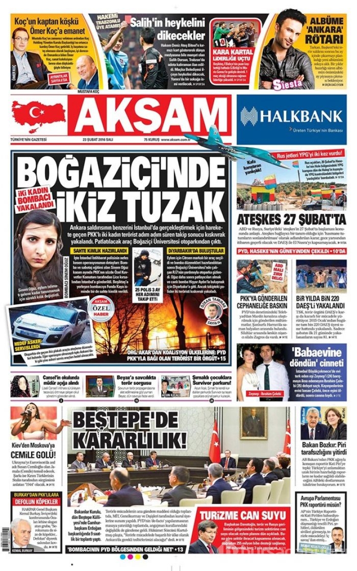 Günün gazete manşetleri - 23 Şubat 2016