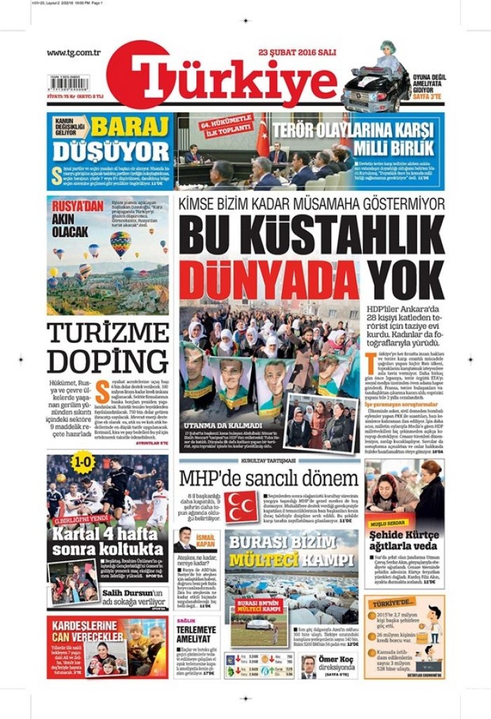 Günün gazete manşetleri - 23 Şubat 2016