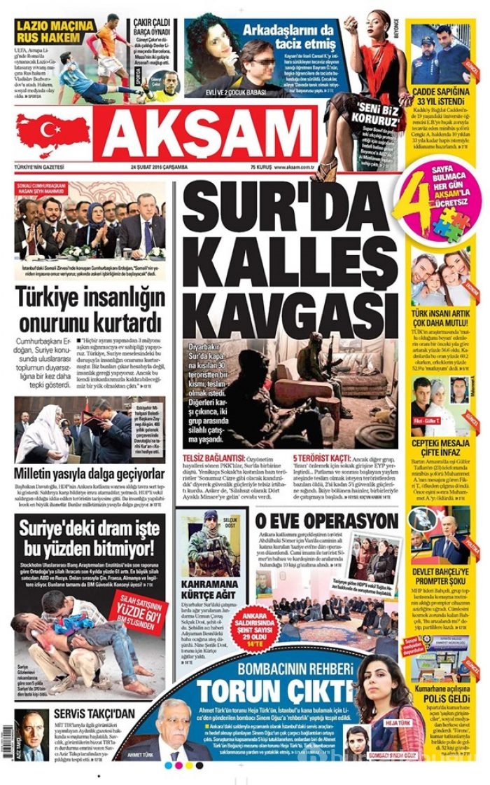Günün gazete manşetleri - 24 Şubat 2016