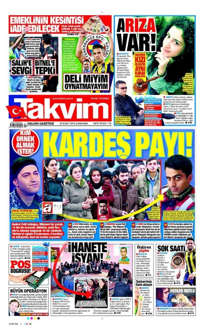 Günün gazete manşetleri - 24 Şubat 2016