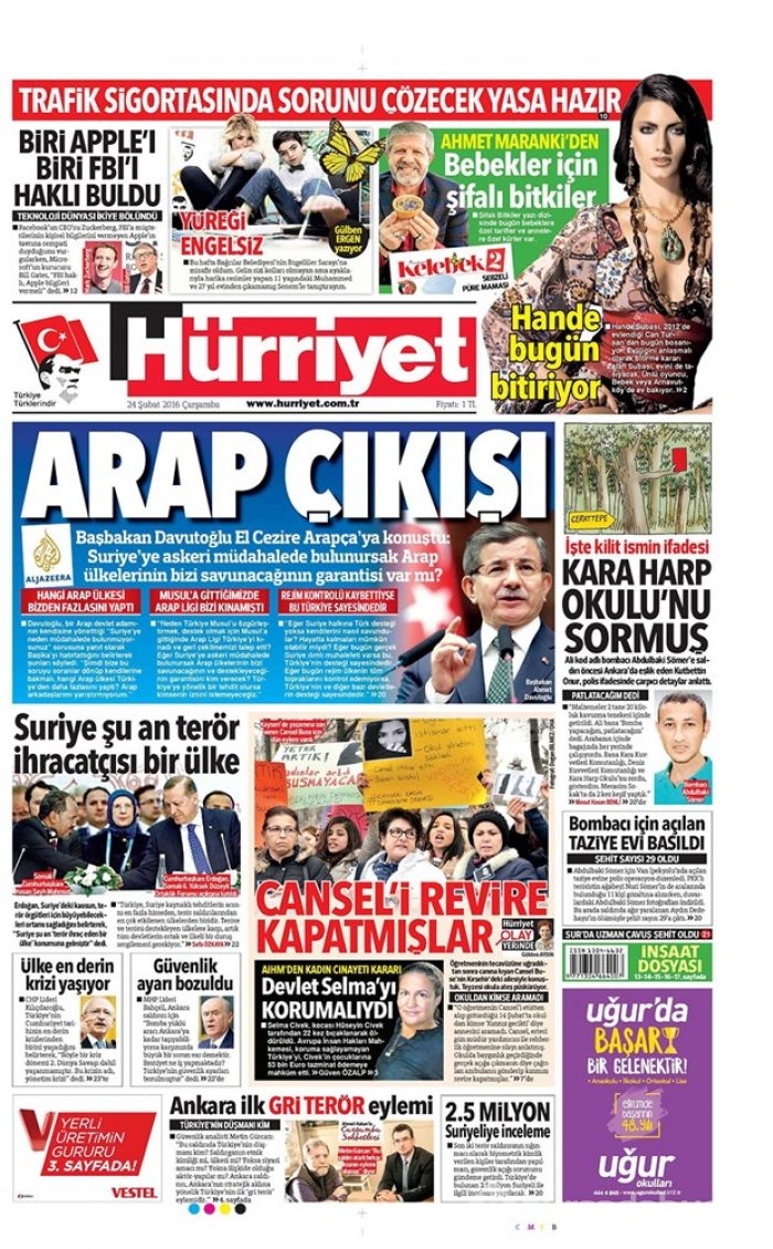 Günün gazete manşetleri - 24 Şubat 2016