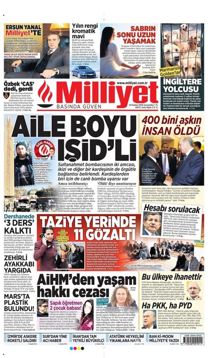 Günün gazete manşetleri - 24 Şubat 2016