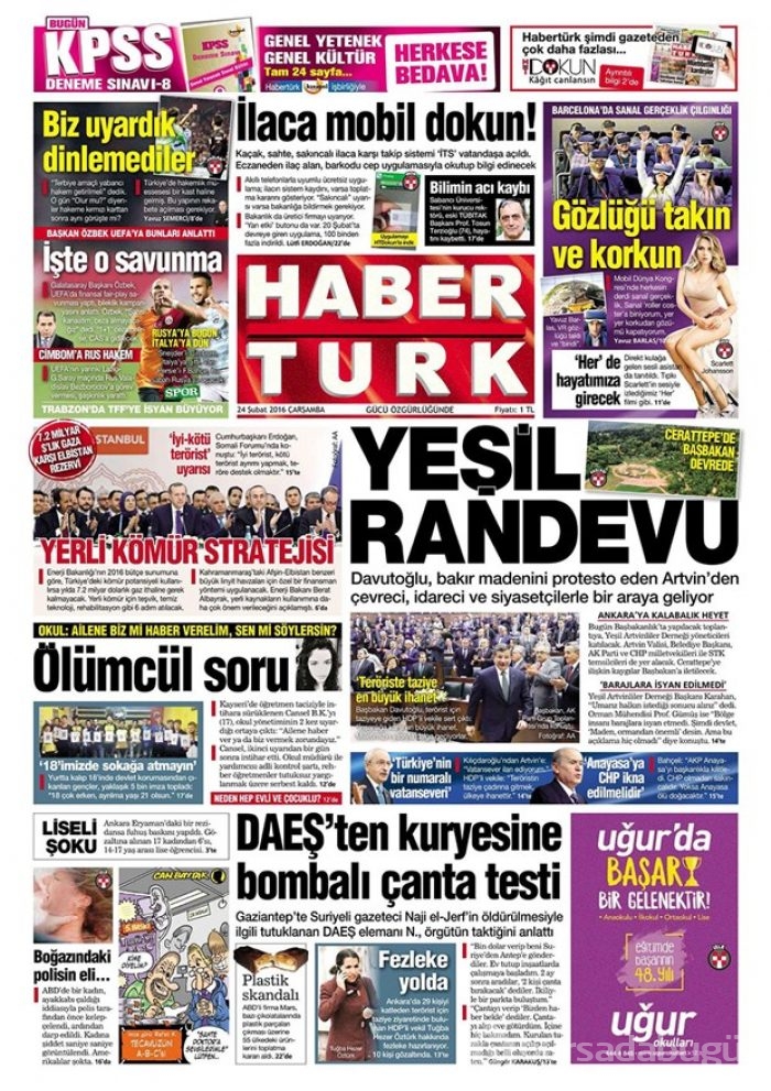 Günün gazete manşetleri - 24 Şubat 2016