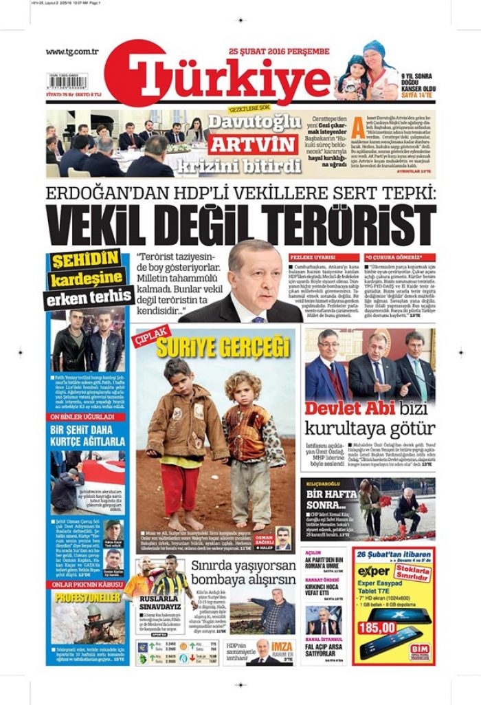 Günün gazete manşetleri - 25 Şubat 2016